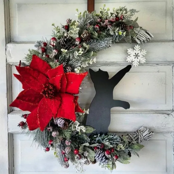 Black Cat Moon Wreath with Light Home Decor Christmas Wreath