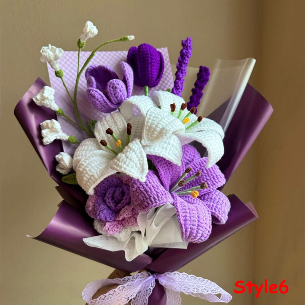 Mother's Day  Purple Lily Crochet Bouquet Finished Product